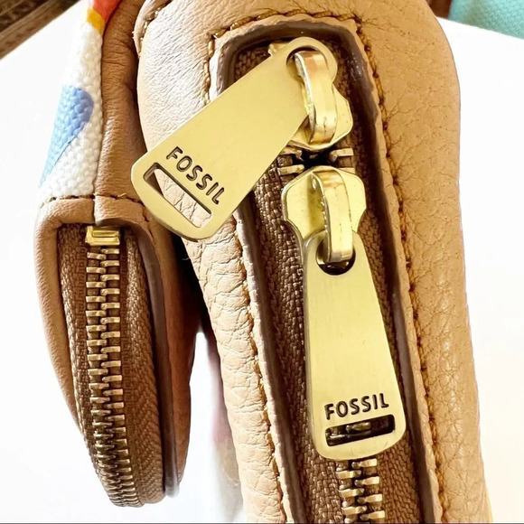 Fossil Preston Crossbody Colorful Botanical Print Leather Trim Expandable Spring - Picture 6 of 13